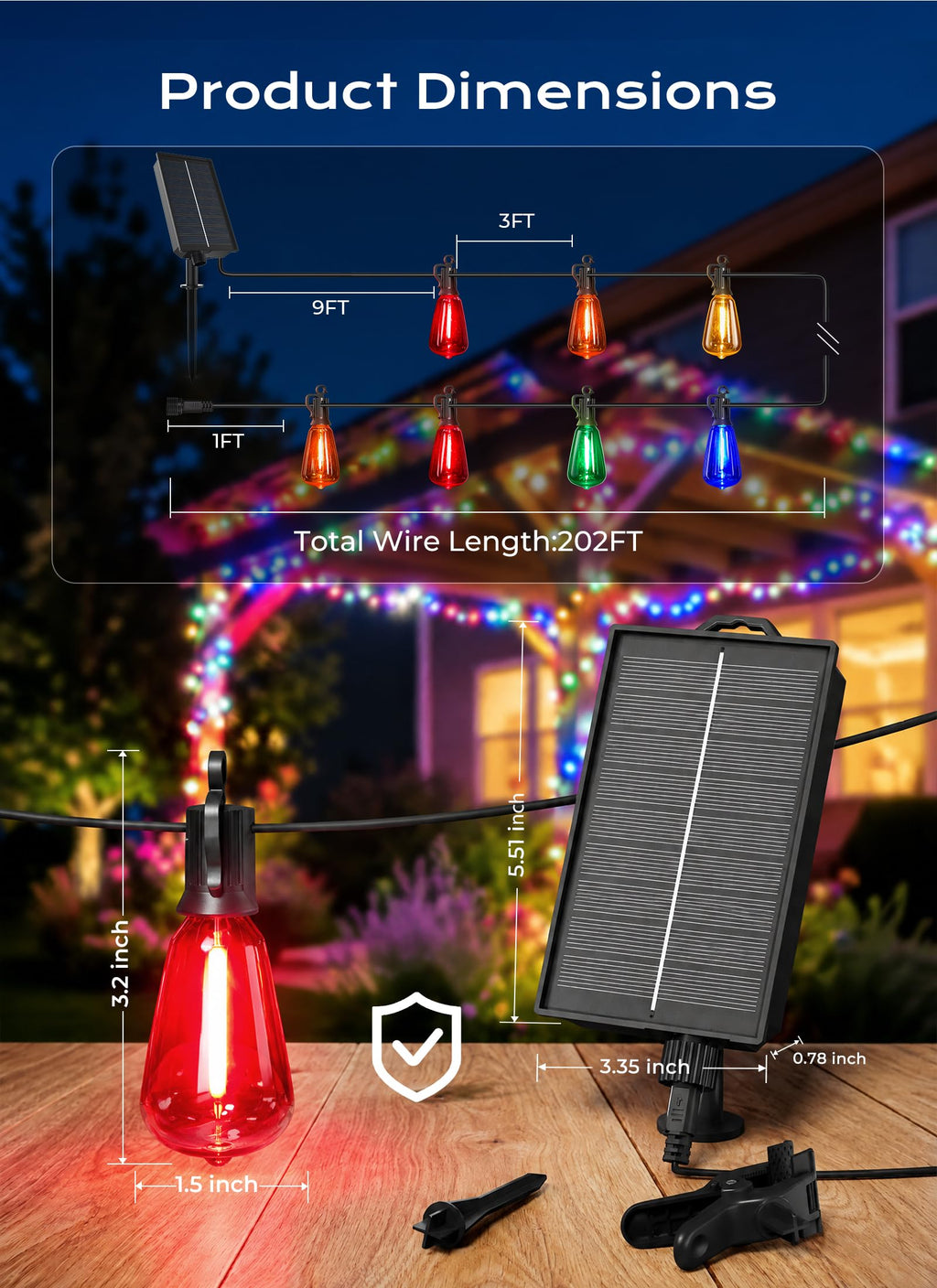 Brightown 52FT Solar String Lights Outdoor Waterproof, Last 30+ Hrs Runtime