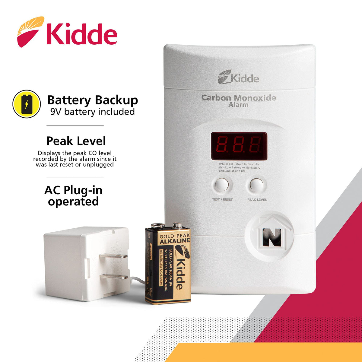 Kidde Carbon Monoxide Detector, Plug-in & AA Battery Backup, COPD