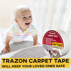 Carpet Tape Double Sided - Rug Tape Grippers for Hardwood Floors and Area Rugs - Carpet Binding Tape Strong Adhesive and Removable, Heavy Duty Stickers Grip Tape, Residue Free (2 Inch / 12 Yards)