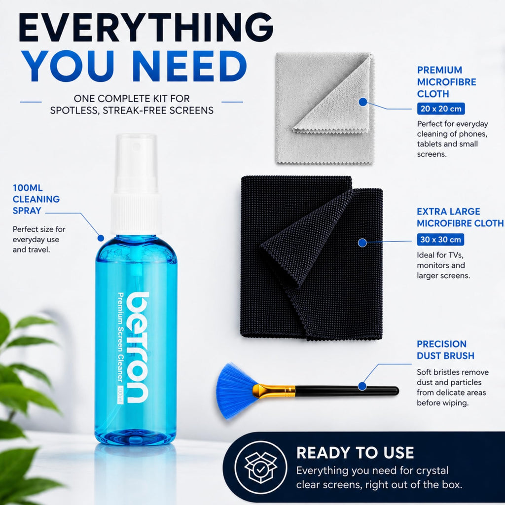 Betron Screen Cleaner Spray Kit with Cloth for TV, Laptop, Monitor, 500ml