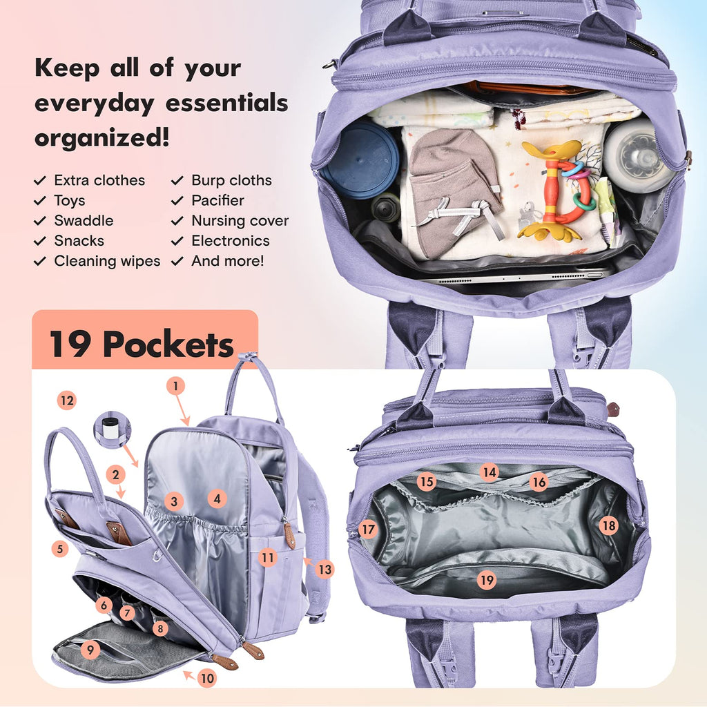 Dikaslon Baby Changing Bag Backpack, Large Nappy Back Pack Multifunction Baby Bags with Portable Changing Mat, Pacifier Holder, and Stroller Straps, for Mom and Dad