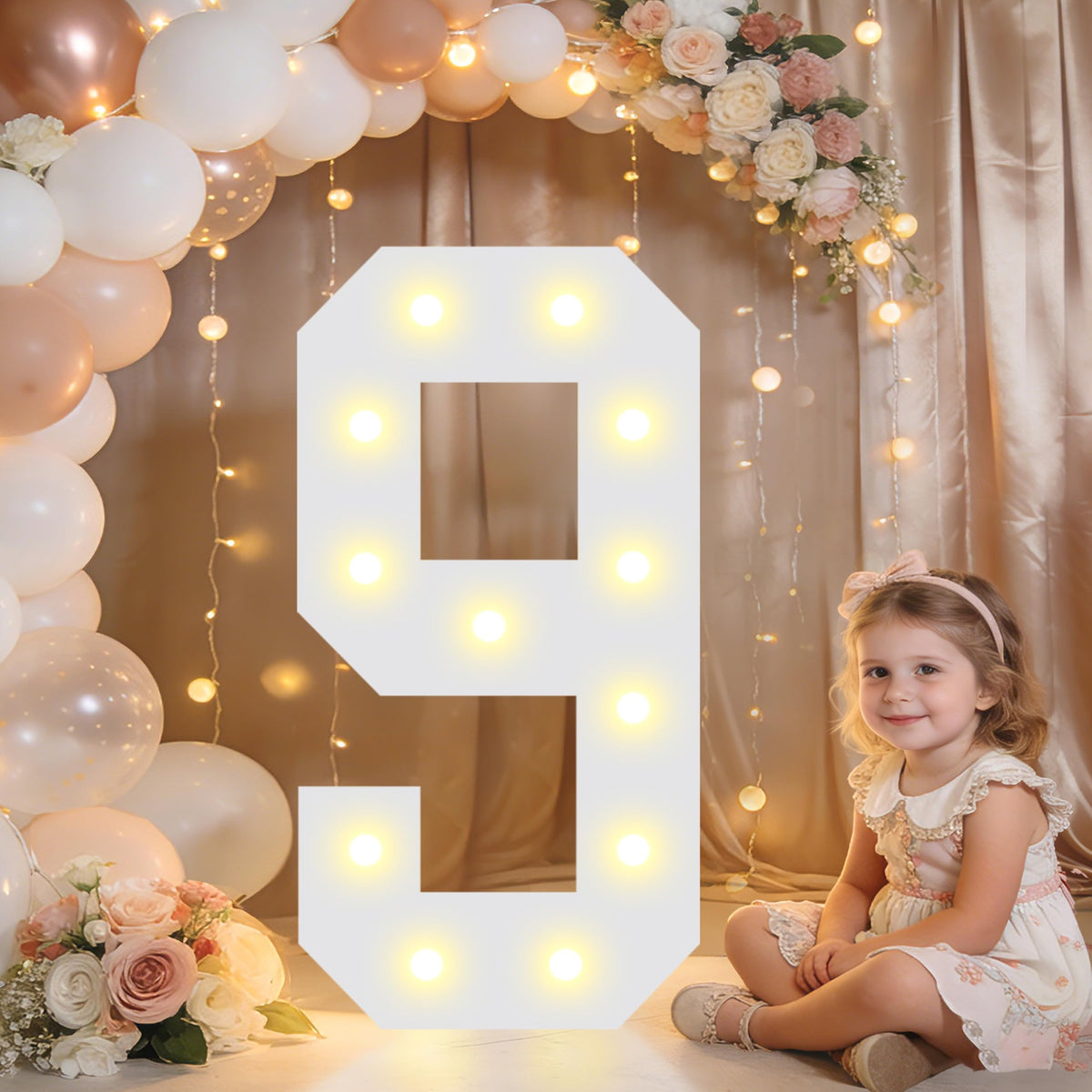 Pooqla 2.4FT Light Up Numbers, Marquee Numbers 2.4 Feet Tall Party Decor for Her Him, Mosaic Big Sign for 7th 17th 70th Birthday Anniversary Decoration Backdrop, Large Pre-Cut Frame Number 7