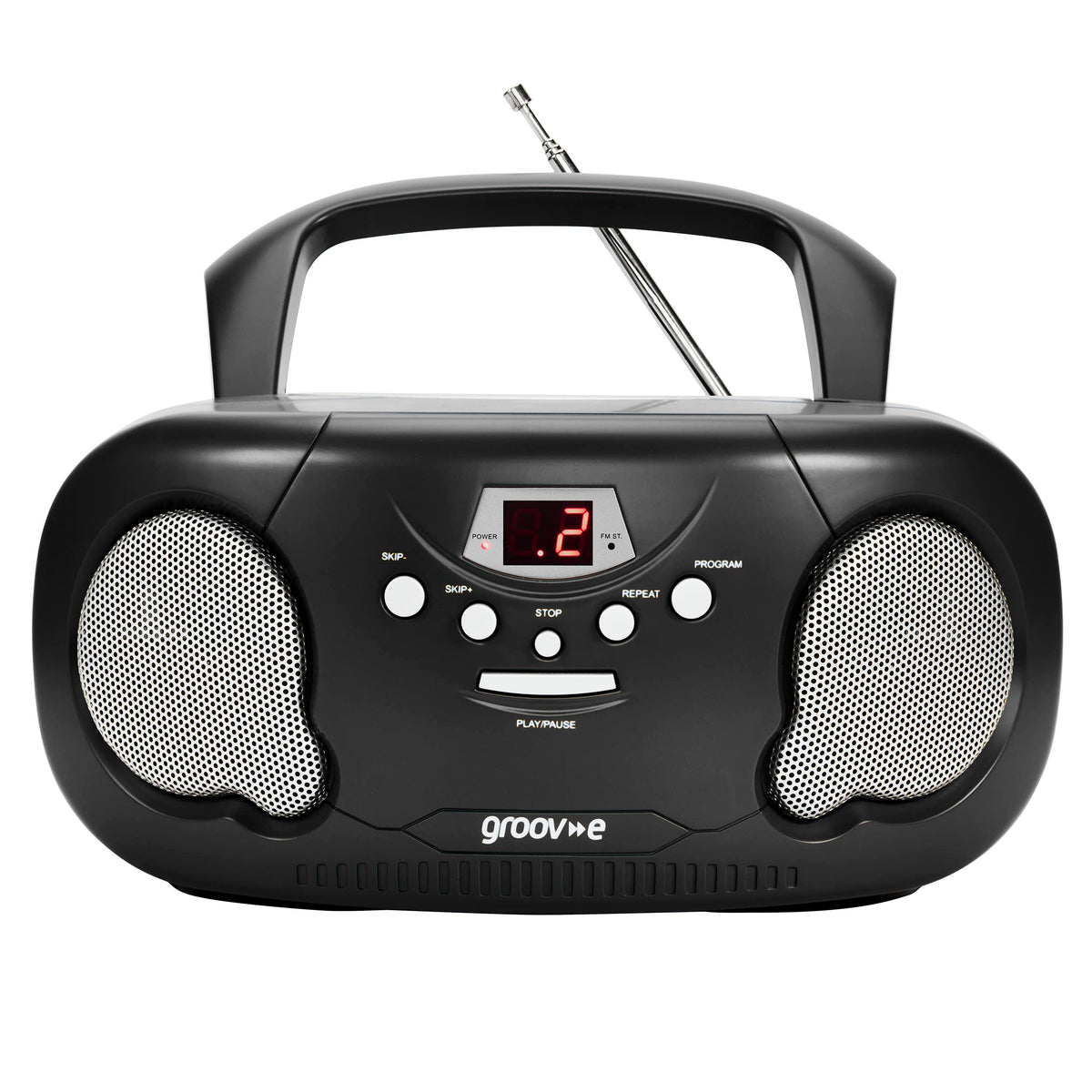Groov-e Original Boombox - Portable CD Player with Bluetooth, Radio, 3.5mm Aux Port, & Headphone Socket - LED Display, 2 x 1.2W Speakers - Battery or Mains Powered - Blue