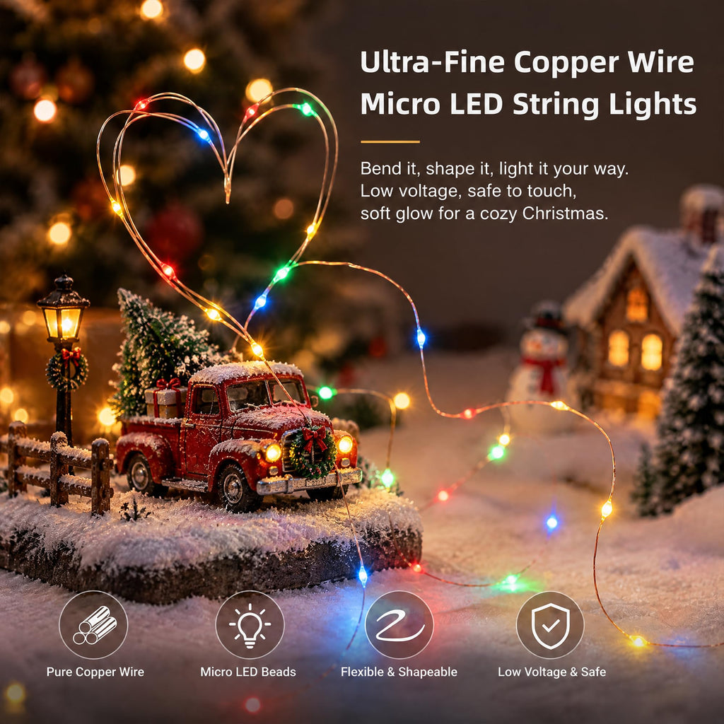 Dazzle Bright Fairy Lights Battery Operated, 20 FT 60 LED Silver Wire Waterproof Battery Operated String Lights, Christmas Decorations for Indoor Outdoor Bedroom Yard Decor, Red