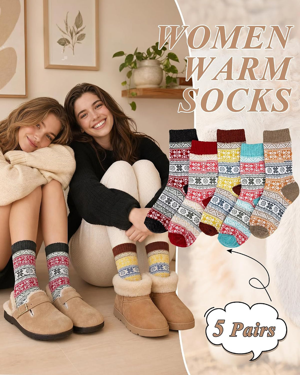 Ladies Socks Wool Thermal Fluffy Gifts For Women 5 Pairs
