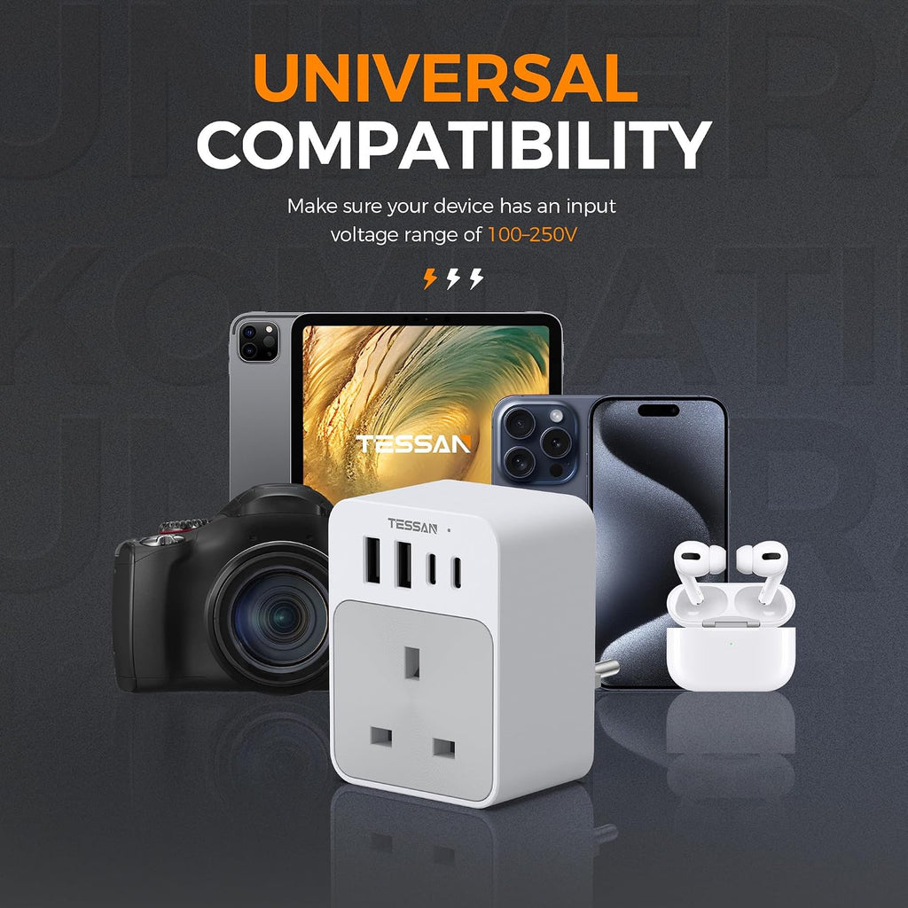 TESSAN UK to European Plug Adapter 2 Pack, EU Travel Plugs with USB C