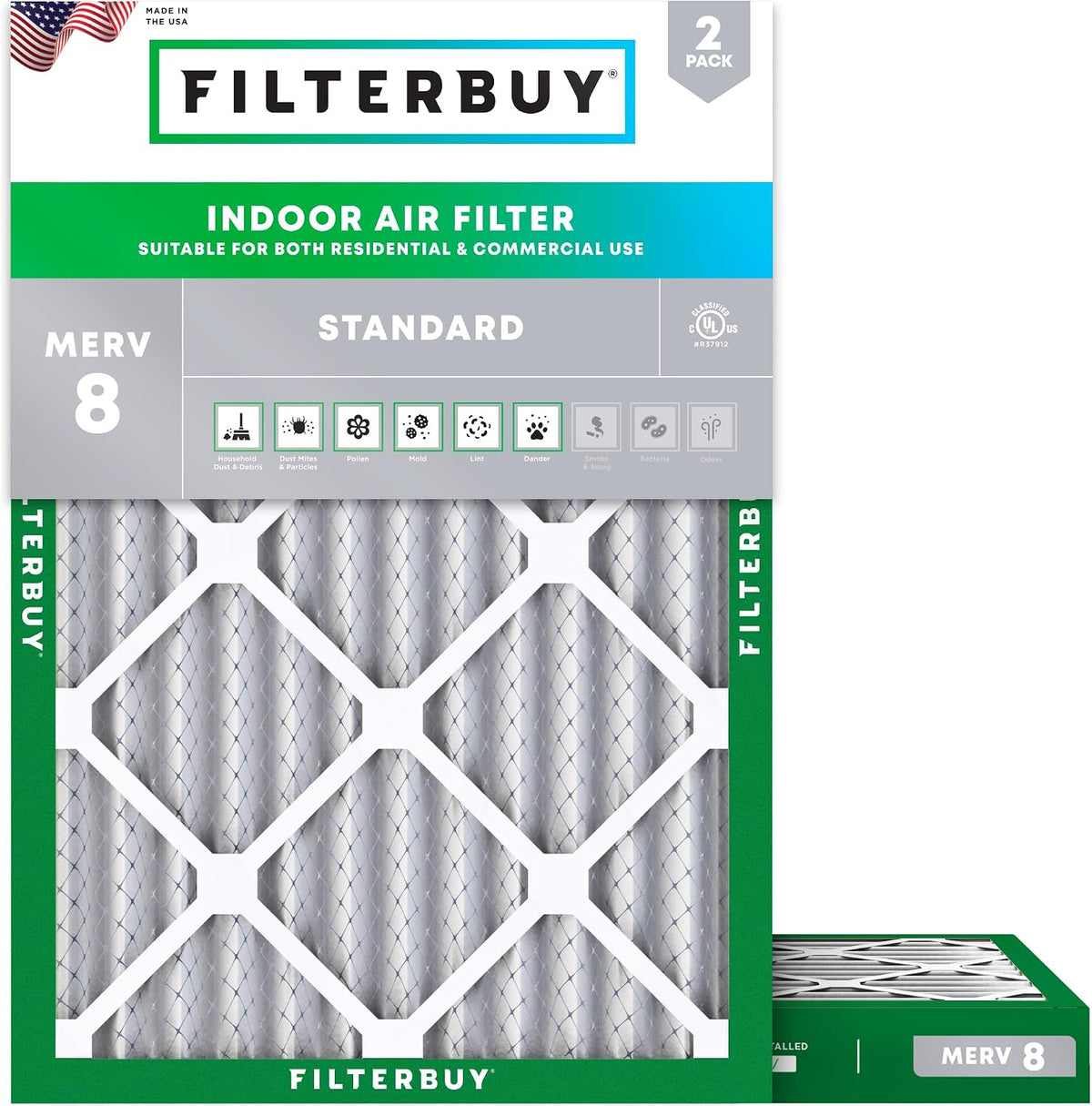 Filterbuy 22x24x5 Air Filter MERV 8 Dust & Allergy Defense (2-Pack)