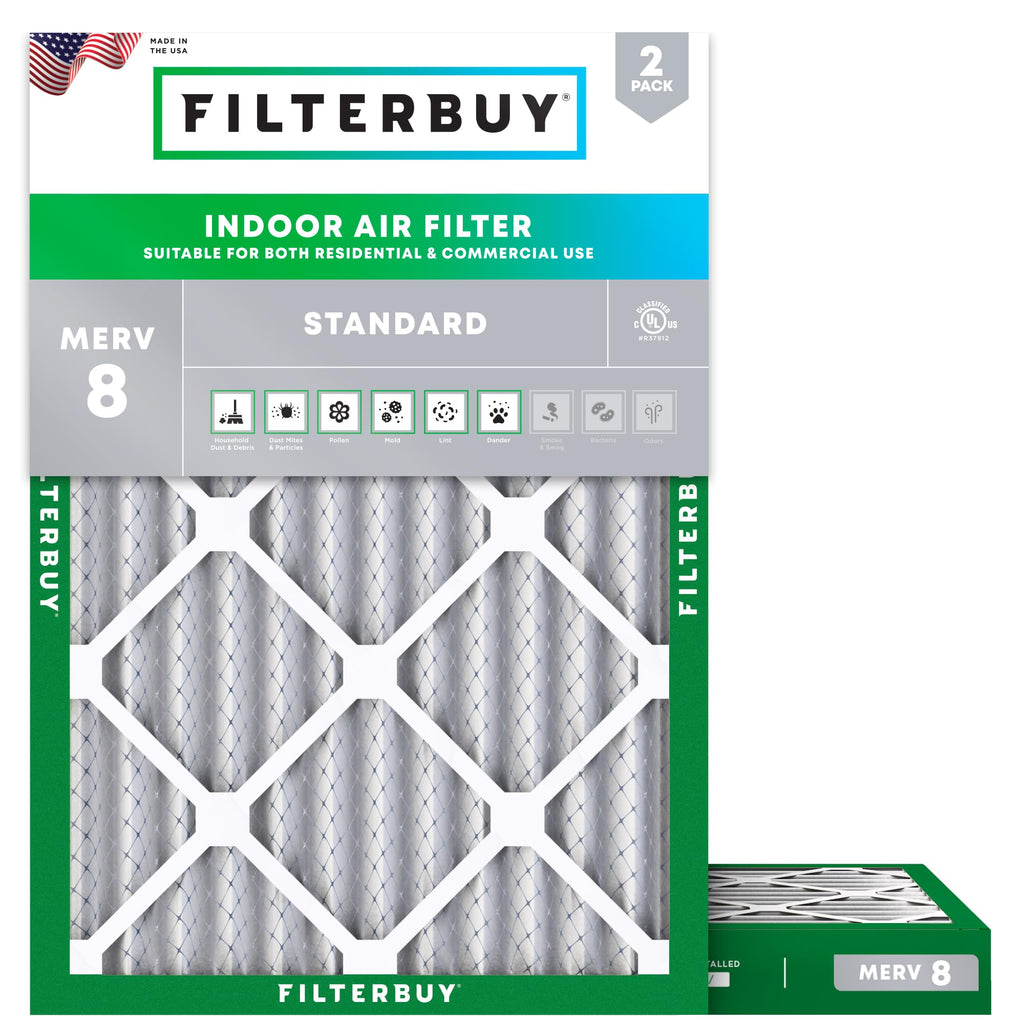 Filterbuy 18x18x1 Air Filter MERV 8 Dust & Allergy Defense (2-Pack)