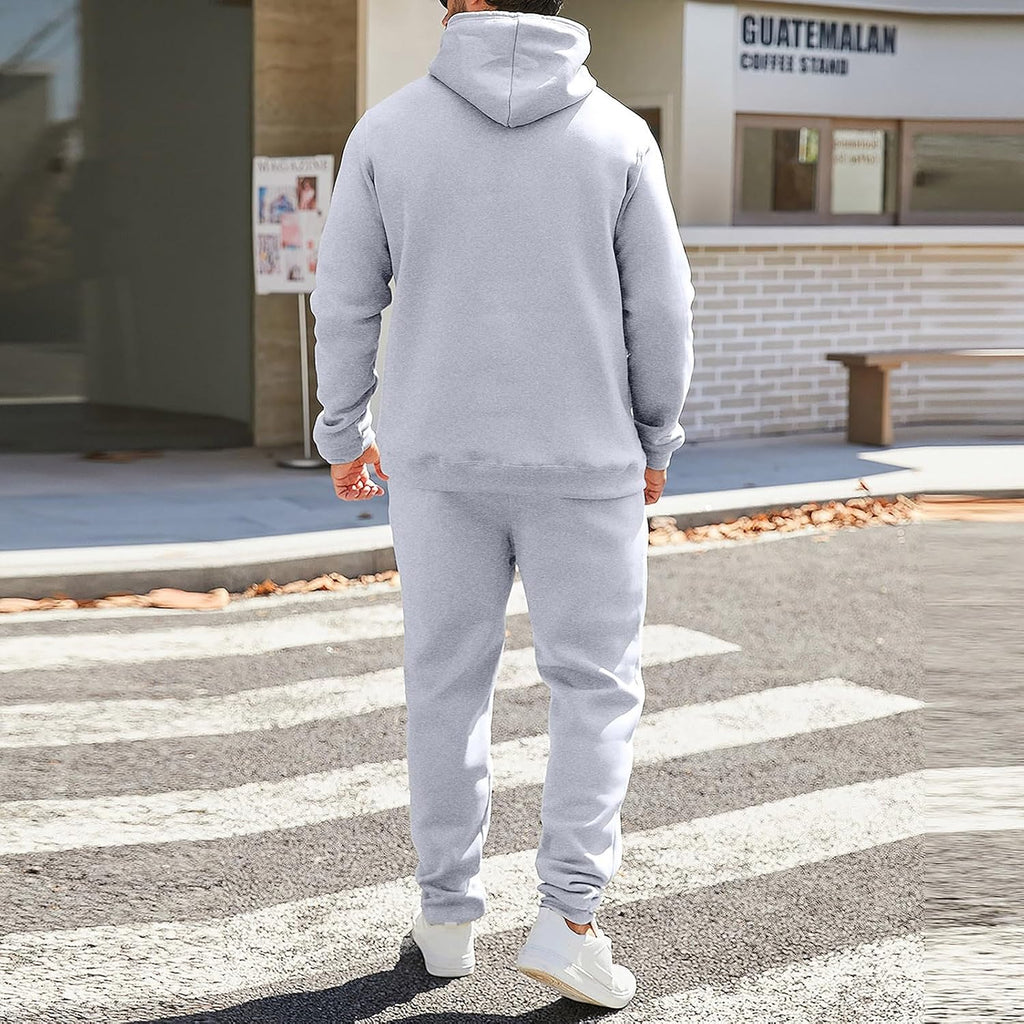 Mens Plain Tracksuit Long Sleeve Hooded Sweatshirt Sweatpants Set Hoodie Joggers Sets 2 Piece Fashion Sweatsuits Activewear Sportswear Men's Clothing UK
