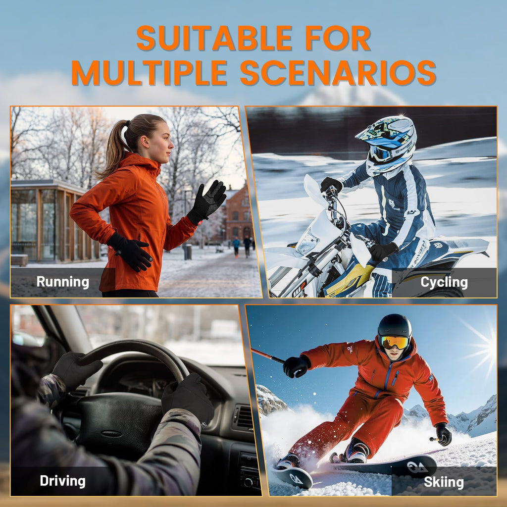 Thermal Winter Gloves for Men Women, Anti-Slip Touch Screen Liner Gloves for Running, Walking, Riding, Driving and Cycling
