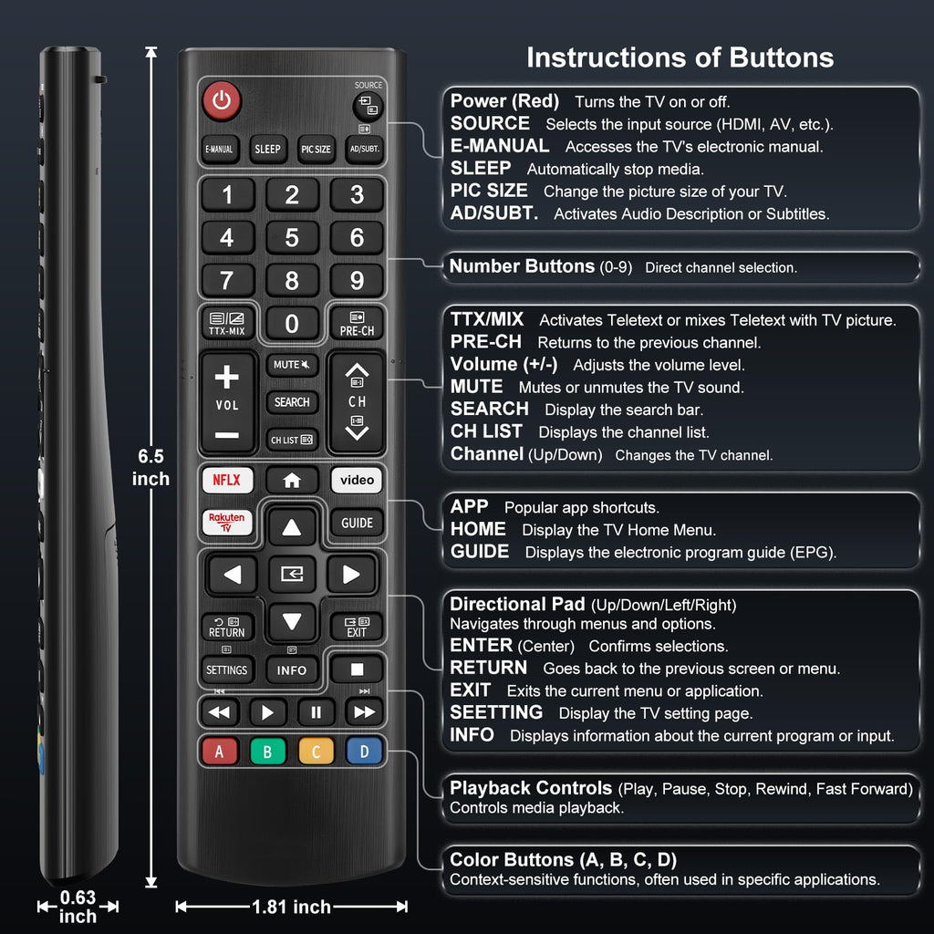 Universal Remote Control Replacement for All LG Smart TV