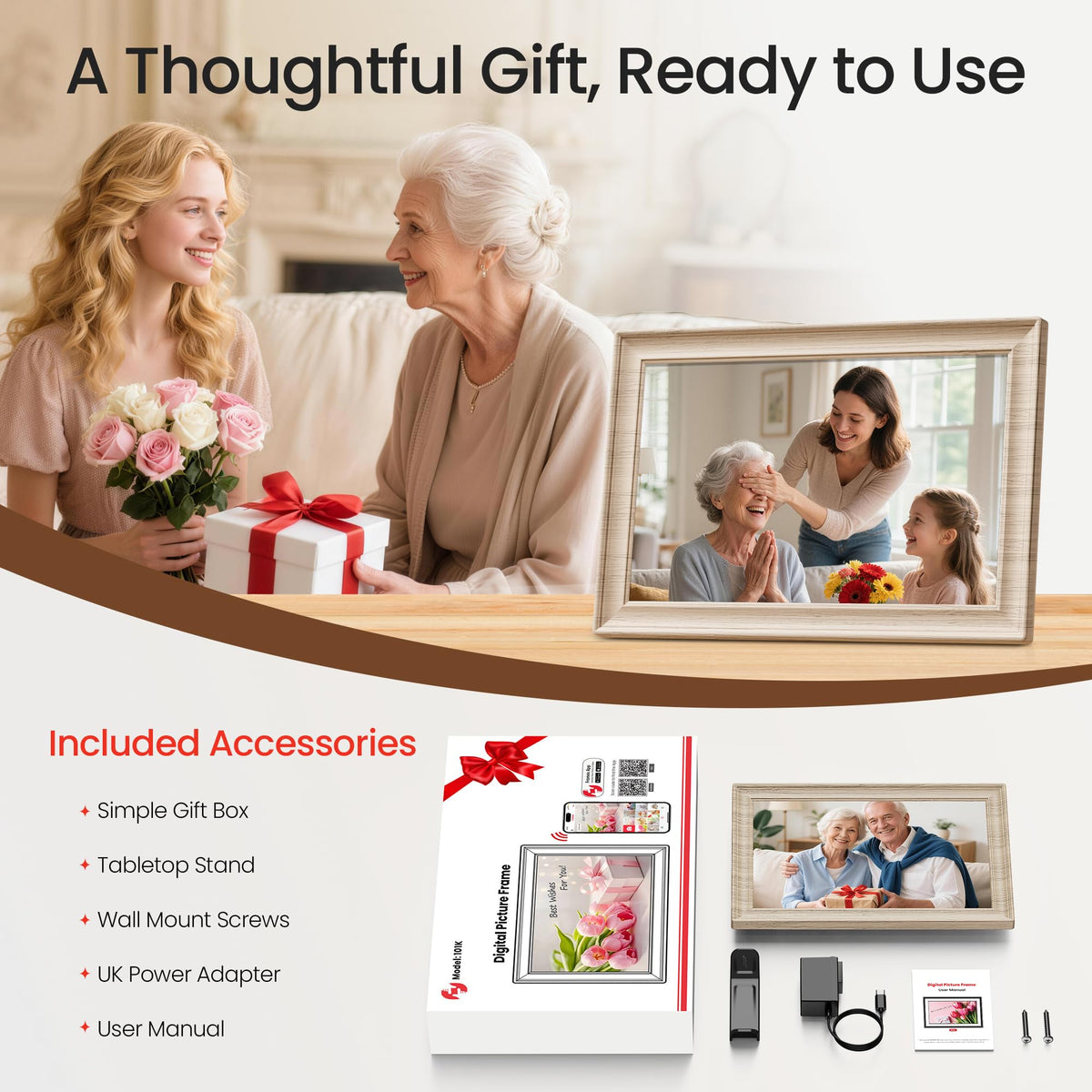 Frameo WiFi Digital Photo Frame 10.1 Inch - 1280x800 HD IPS Touch Screen Picture Frame Electronic, 32GB Memory, Auto Rotate, Wall Mountable, Digital PictureFrame for Sharing Photos and Videos