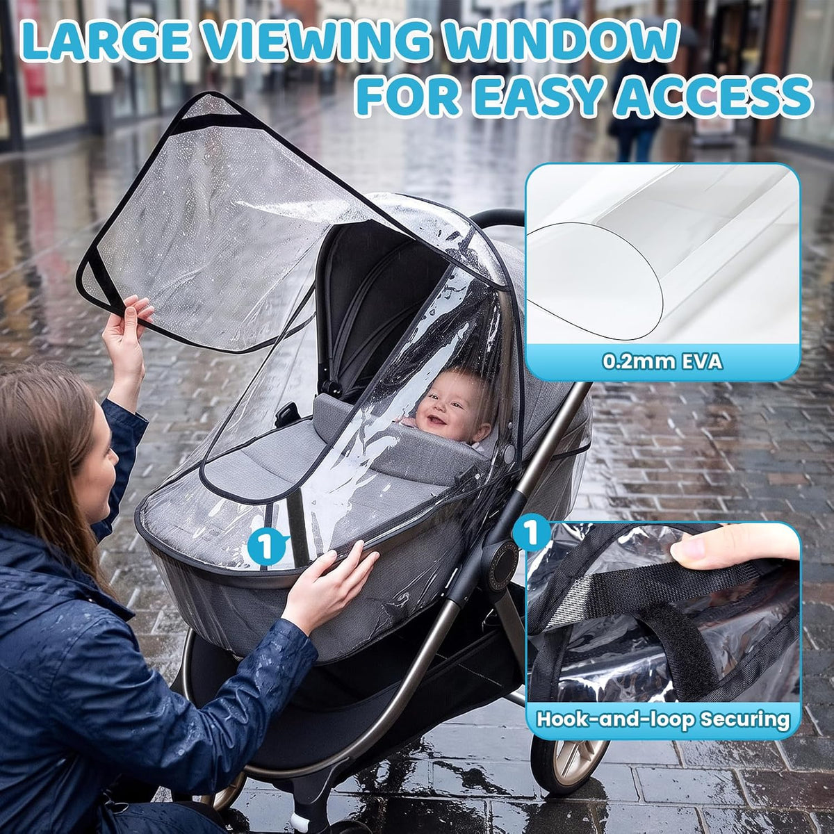 Orzbow Rain Cover for Pram, Large Viewing Window for Easy Access, Clear