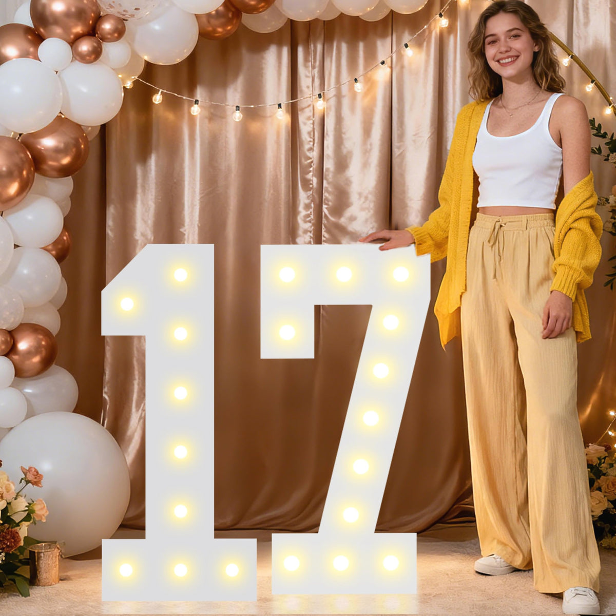Pooqla 2.4FT Light Up Numbers, Marquee Numbers 2.4 Feet Tall Party Decor for Her Him, Mosaic Big Sign for 7th 17th 70th Birthday Anniversary Decoration Backdrop, Large Pre-Cut Frame Number 7