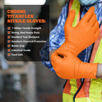 TitanFlex Heavy Duty Industrial Orange Nitrile Gloves, 8-mil, Gloves Disposable Latex Free with Raised Diamond Texture Grip, Powder Free, Rubber Glove, Mechanic Gloves,50-ct Box (Small)