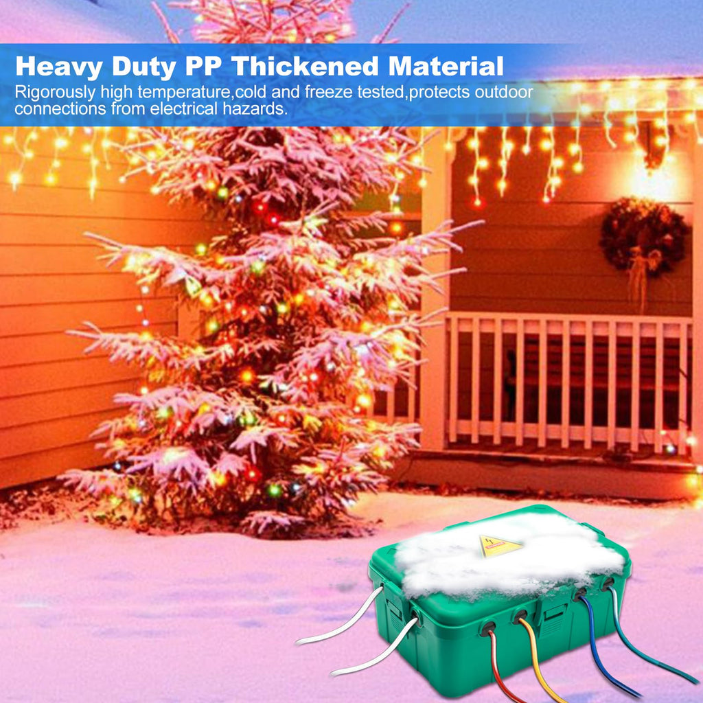 Hrensaw Medium Outdoor Electrical Box(10.6x5.5x4.5inch),Weatherproof Connection Box w/6 Cable Entry,IP54 Waterproof Extension Cord Cover Protect Power Strip,Timer,Plug,Holiday Lights,Black