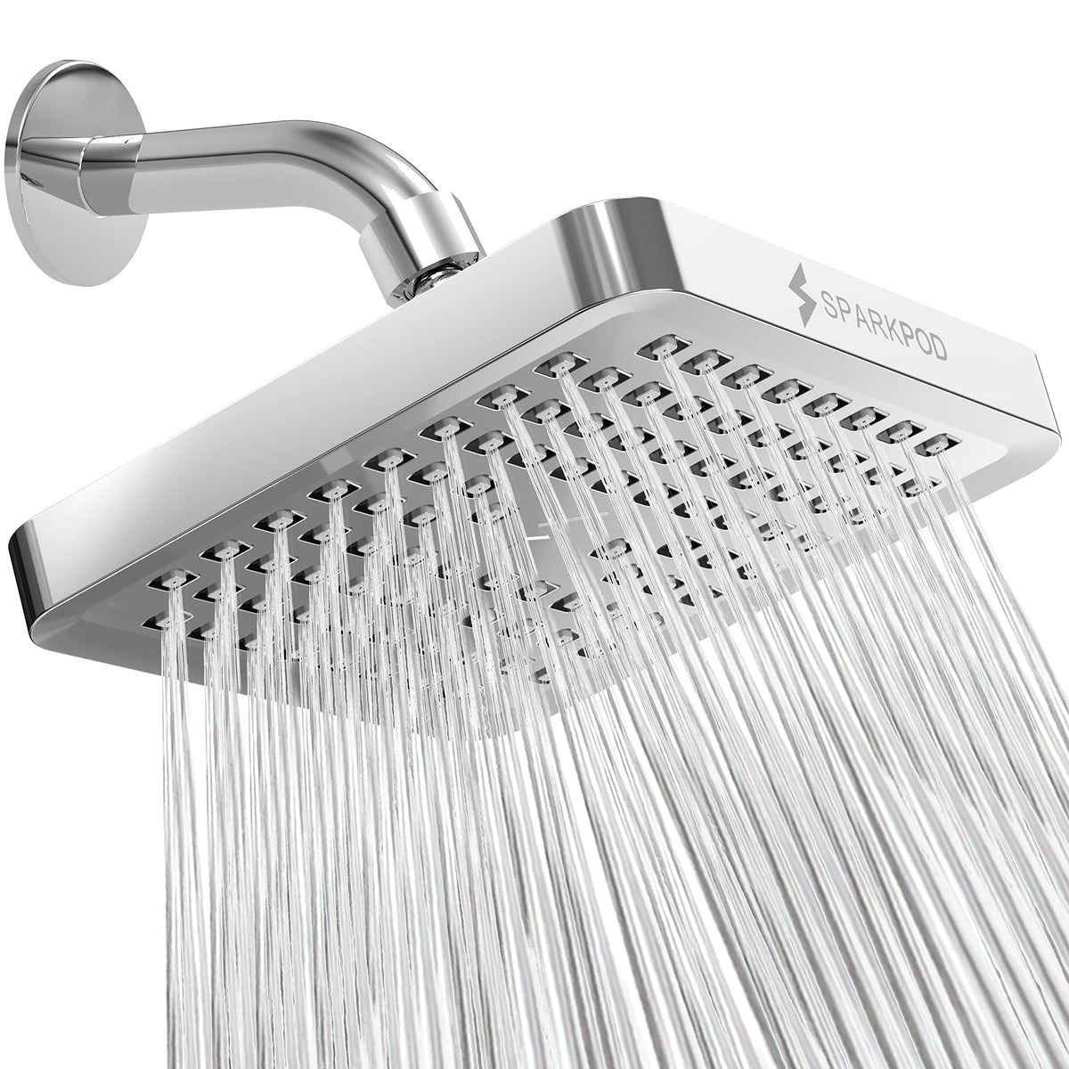 SparkPod Rain Shower Head, 6 Inch Round, Luxury Polished Chrome Finish
