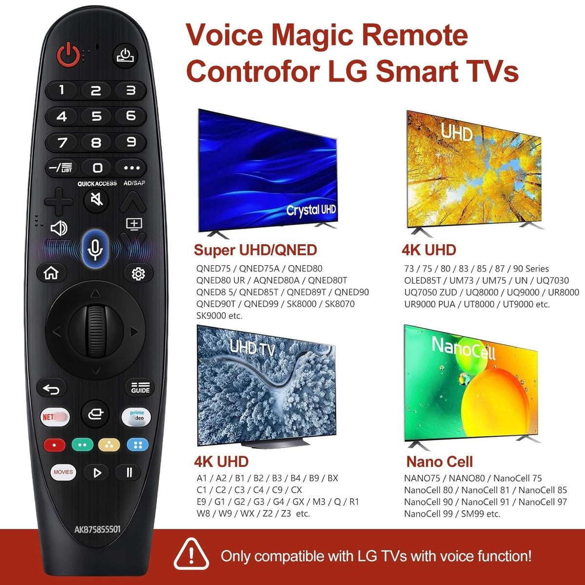 Replacement TCL TV Remote Control RC802N for TCL Android & LCD LED 4K Smart TVs: 32DS520, 40S6000FS, 49S6000FS, 49DP600, F43S5916, 50DP600, H32S5916, U49P6016, U55P6006 – No Setup Required