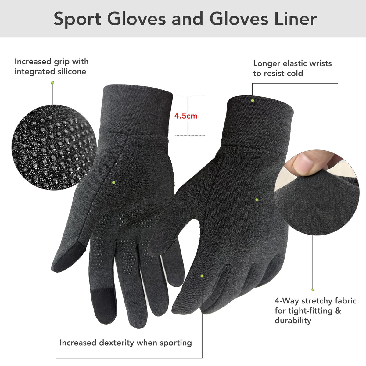 Unigear Running Gloves, Touch Screen Anti-slip Lightweight Gloves Liners for Cycling Biking Sporting Driving for Men Women