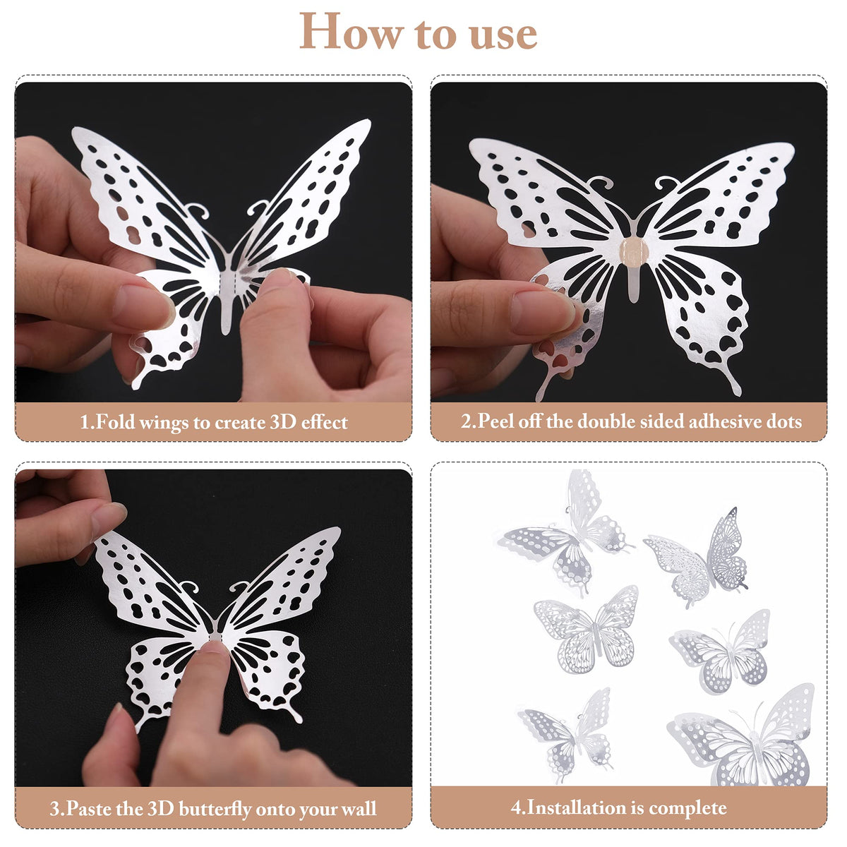 SAOROPEB 3D Butterfly Wall Decor 48 Pcs Gold Butterfly Birthday Decorations