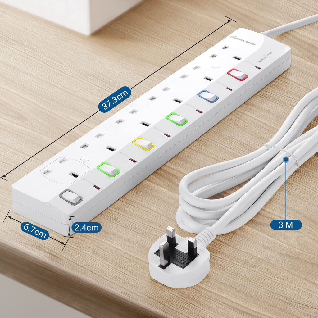 DEWENWILS 6 Way Surge Protected Extension Lead with Individual Switches