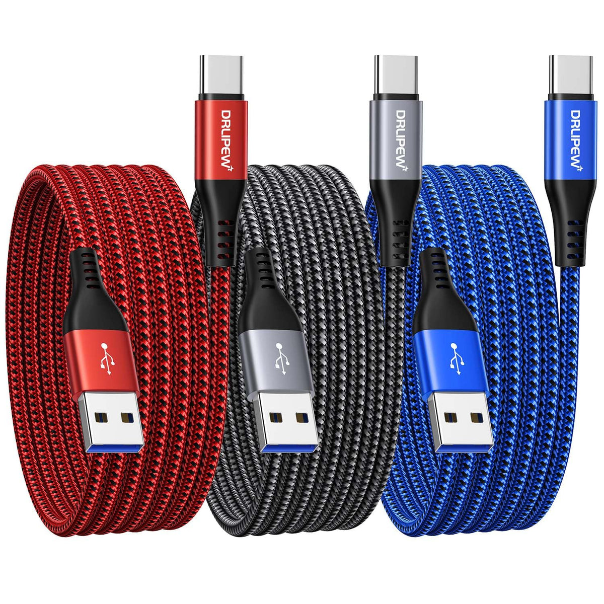 USB to USB C Cable(1M 3-Pack),USB Type C Fast Charger Cable Nylon Braided