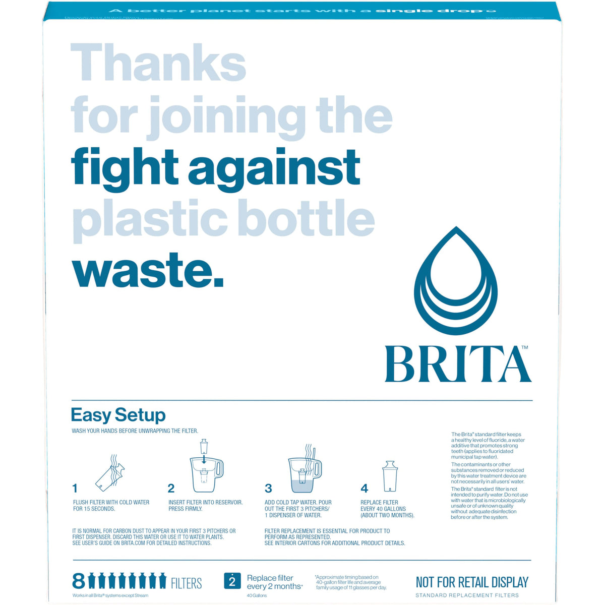 Brita Standard Pitcher and Dispenser Replacement Water Filters, White, 4