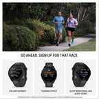 Garmin Forerunner 165, 43mm GPS running smartwatch, lightweight, AMOLED touchscreen, advanced training, insights & features, safety & tracking features, up to 11 days battery life, Black