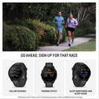 Garmin Forerunner 165, 43mm GPS running smartwatch, lightweight, AMOLED touchscreen, advanced training, insights & features, safety & tracking features, up to 11 days battery life, Black