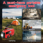 Wind Up Solar Radio, Emergency Radio, Portable Hand Crank Radio, AM/FM Radio with LED Torch, 7400mWh Rechargeable Power Bank, SOS Alarm, USB Phone Charger, Emergency Use for Camping Hiking (Red)