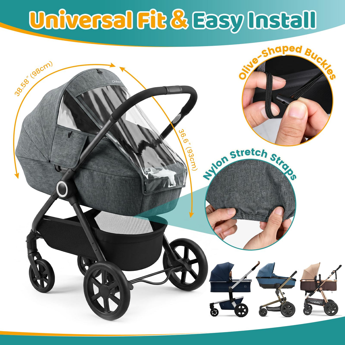 Orzbow Rain Cover for Pram, Large Viewing Window for Easy Access, Clear