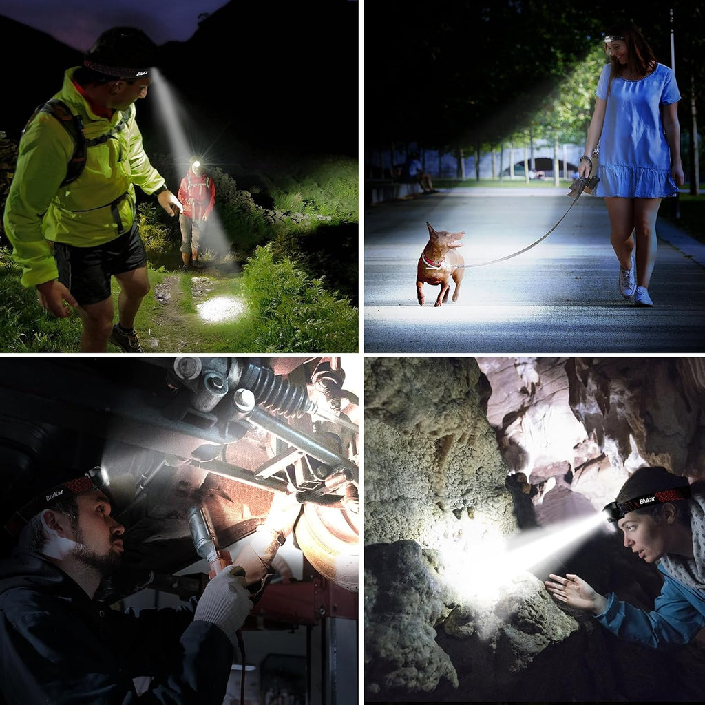 Blukar Head Torch Rechargeable, [2 Pack] 2000L Super Bright LED Headlamp