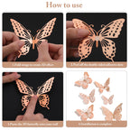 SAOROPEB 3D Butterfly Wall Decor 48 Pcs Gold Butterfly Birthday Decorations