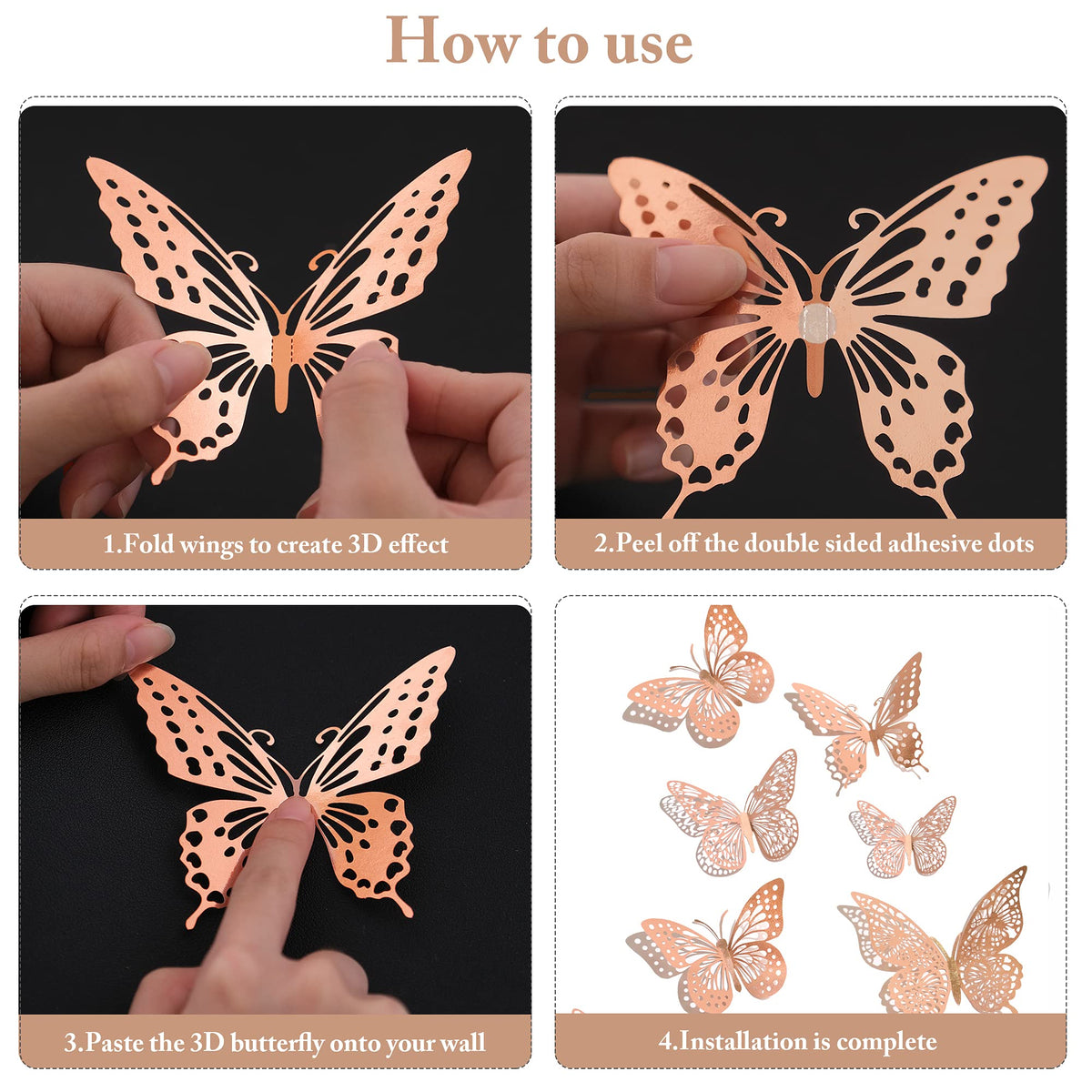 SAOROPEB 3D Butterfly Wall Decor 48 Pcs Gold Butterfly Birthday Decorations