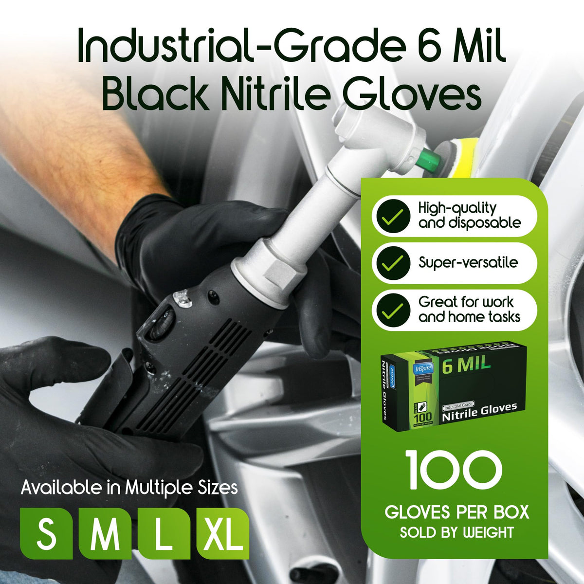 Inspire Black Nitrile Gloves HEAVY DUTY 6 Mil Nitrile Chemical Resistant Medical Cooking Cleaning Disposable Black Gloves