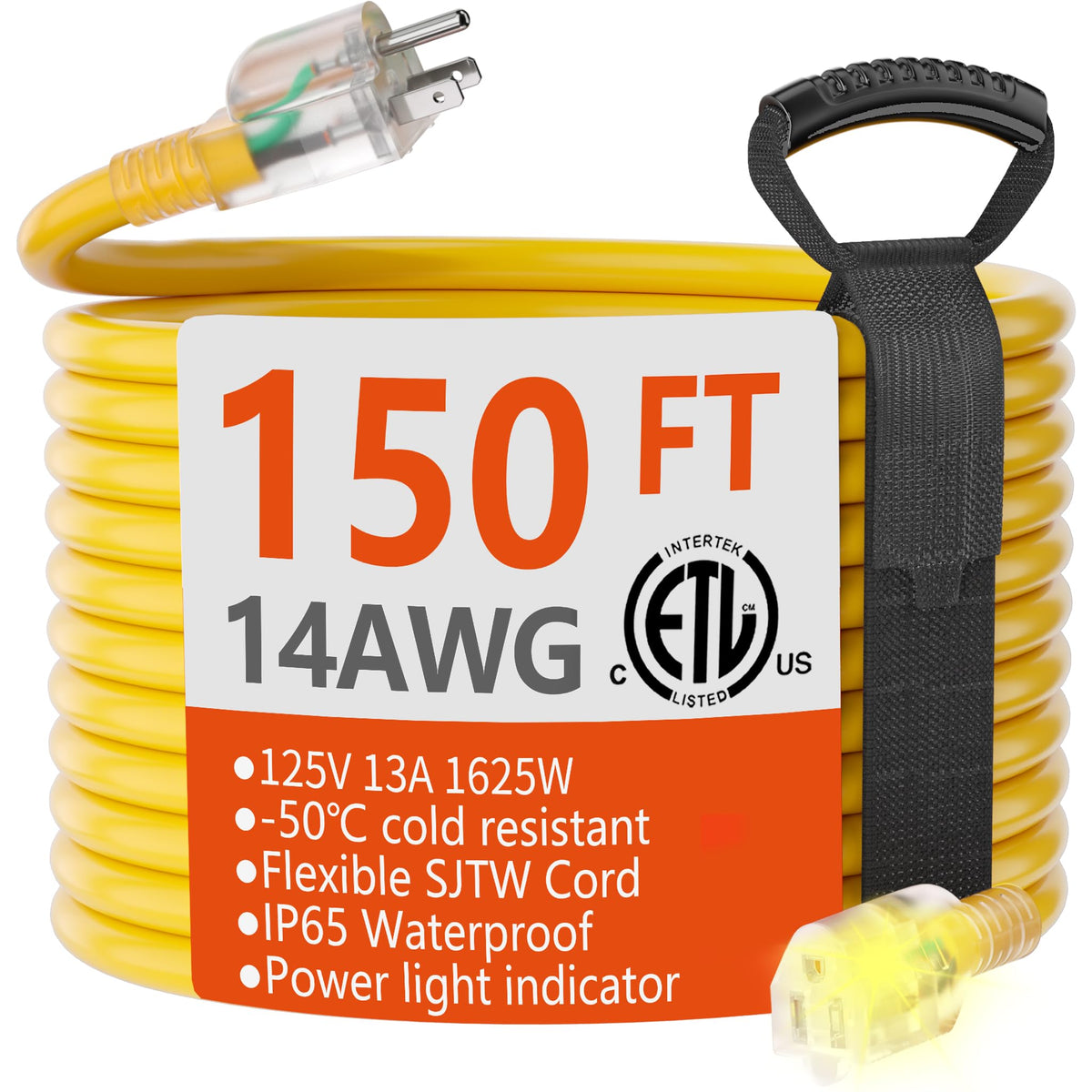 HUANCHAIN Indoor Black Extension Cord 3 FT Waterproof 16/3 Gauge