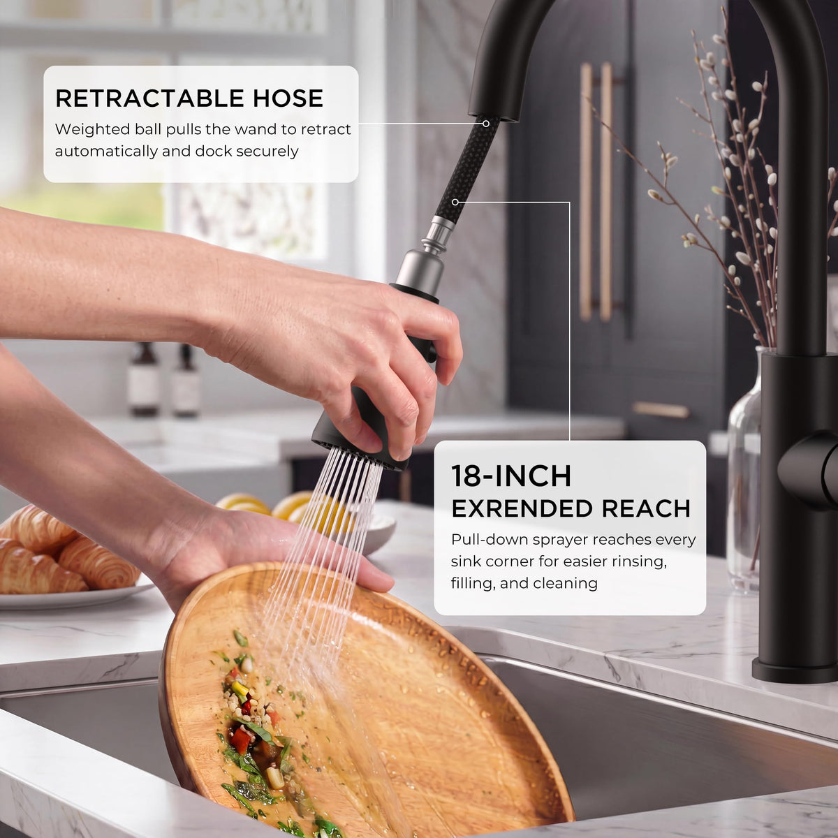 FORIOUS Kitchen Faucet with Cup Washer, Pull Down Sprayer, Brushed Nickel