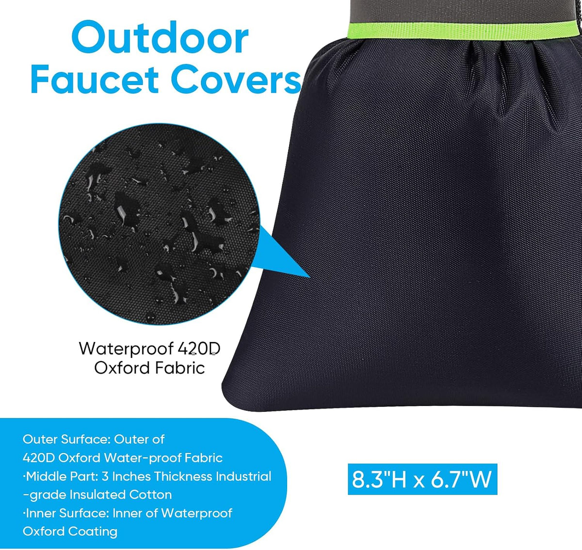 2Pack Outdoor Faucet Covers for Winter,8.5"x6.7"x2" Pro Spigot Cover Freeze Protection,Outdoor Water Socks with Reflective Strips for Winter Spigot Cover Pipe Insulation Reusable Waterproof,Black