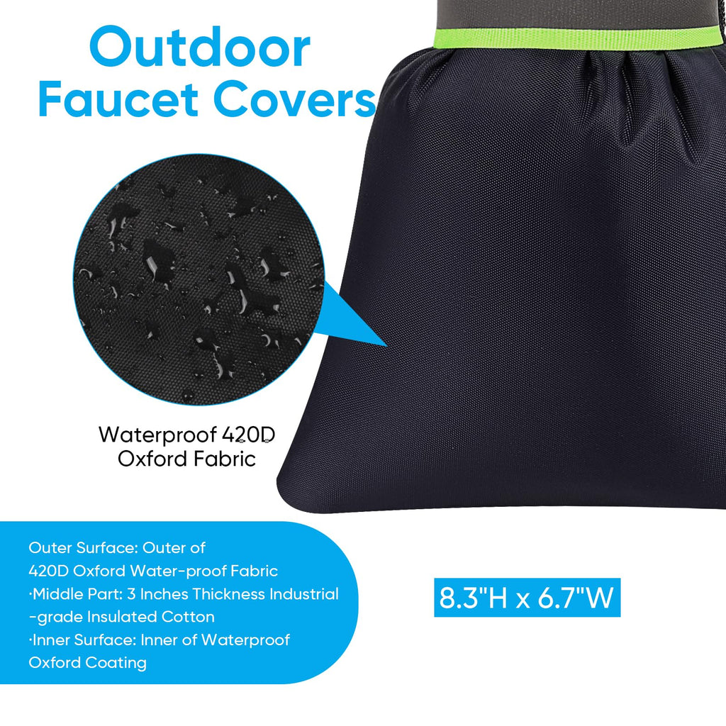 2Pack Outdoor Faucet Covers for Winter,8.5"x6.7"x2" Pro Spigot Cover Freeze Protection,Outdoor Water Socks with Reflective Strips for Winter Spigot Cover Pipe Insulation Reusable Waterproof,Black