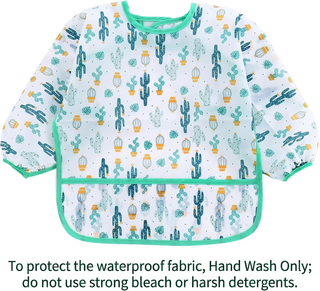 PandaEar 3 Pack Baby Weaning Bibs with Long Sleeves | Waterproof Toddler Bibs 6-24 Months