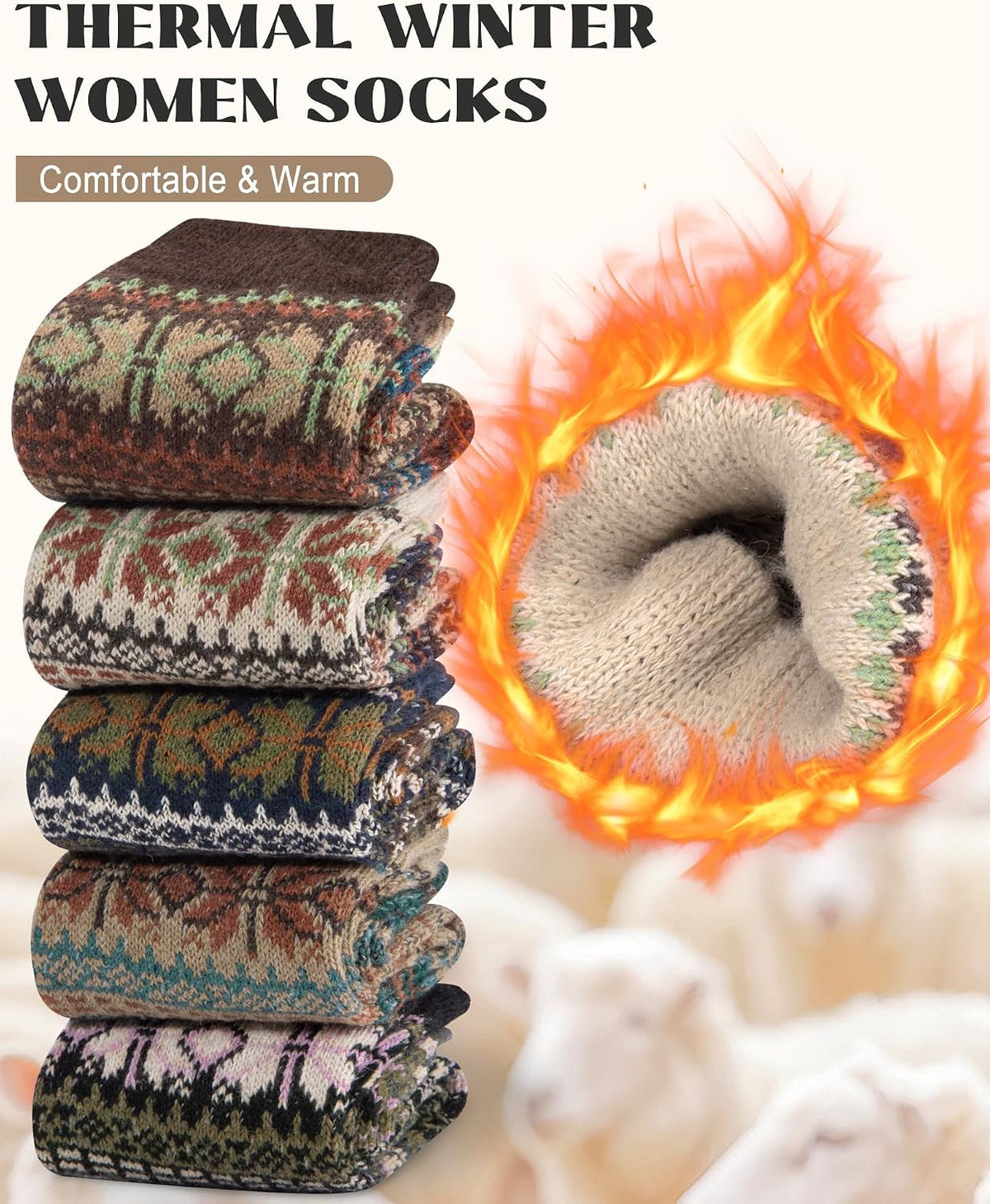 Ladies Socks Wool Thermal Fluffy Gifts For Women 5 Pairs