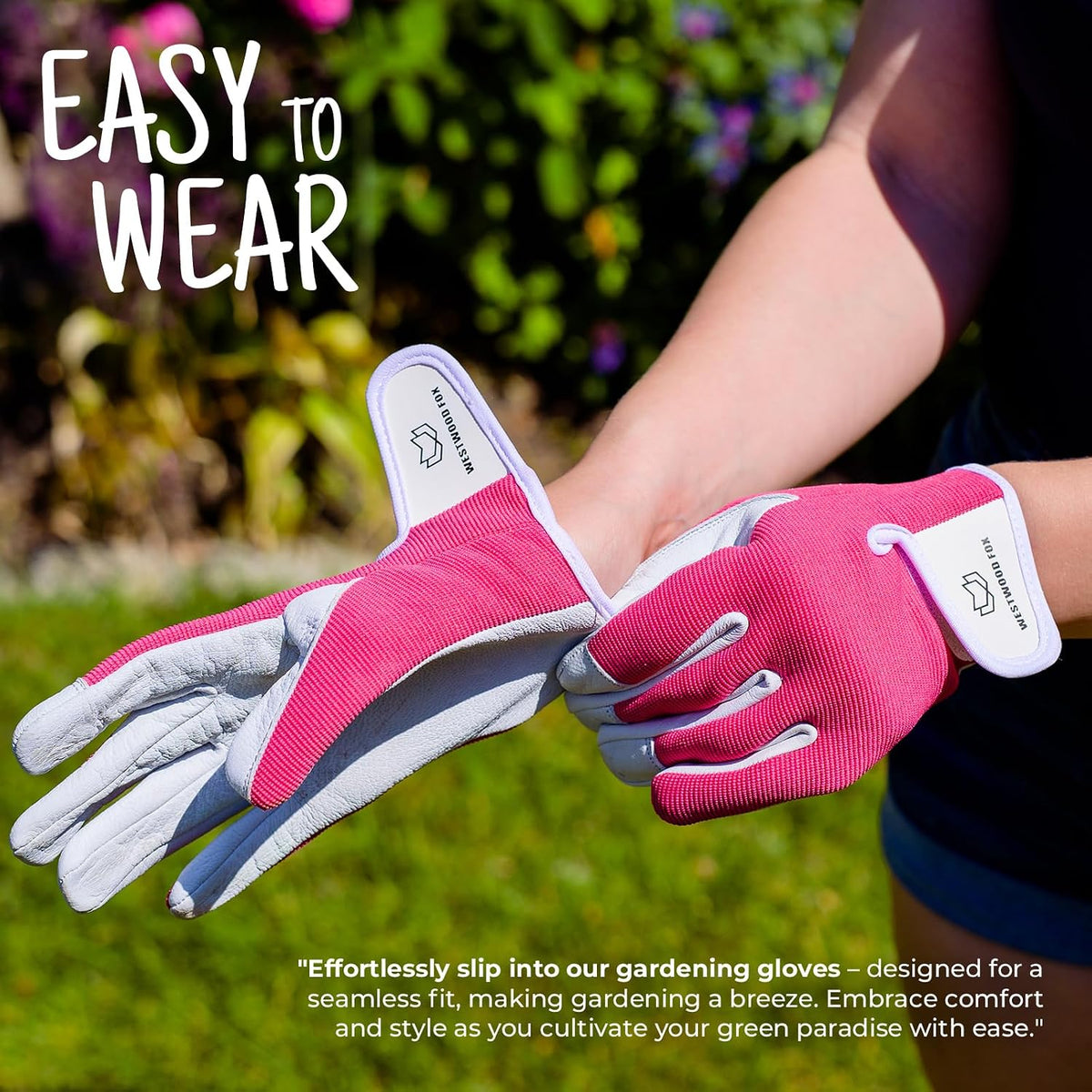 WESTWOOD FOX Ladies/Mens Leather Gardening Gloves Thorn Proof Rigger Garden work gloves, Safety Working Gloves, Premium Quality (Babypink, M)