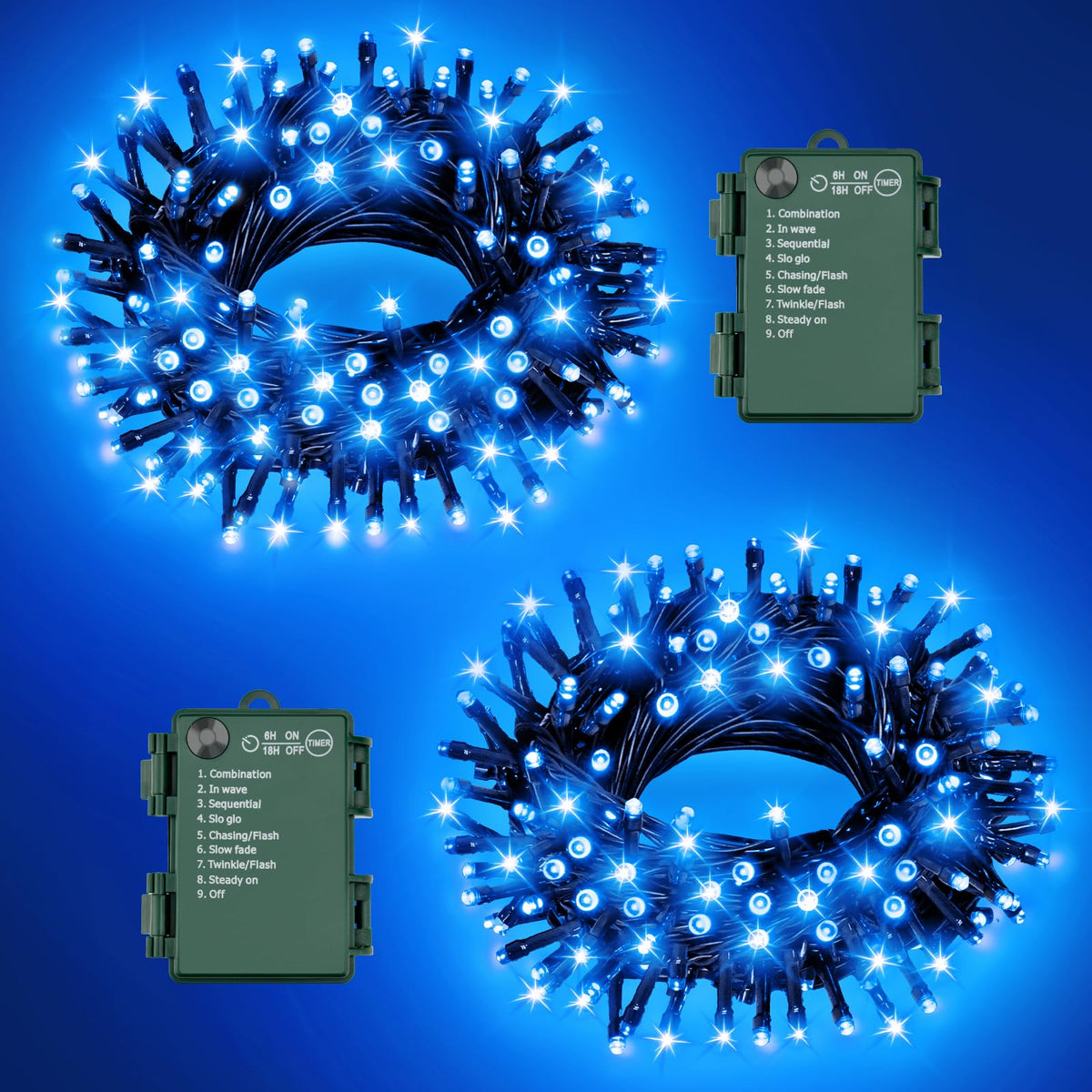 Christmas Lights Outdoor Battery Operated String Lights Total 100LED 33Ft with Timer 8 Modes 16.4Ft*2 Waterproof Outdoor Indoor for Christmas Decor, Warm White, 2-Pack
