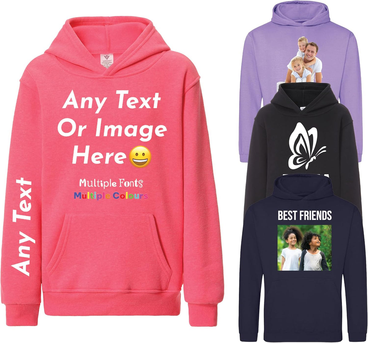 Varsany Personalised T Shirts Mens Womens Kids UK - Customised T Shirt with Any Text and Photo, Long-Lasting Printing - Design Your Own Custom T Shirt