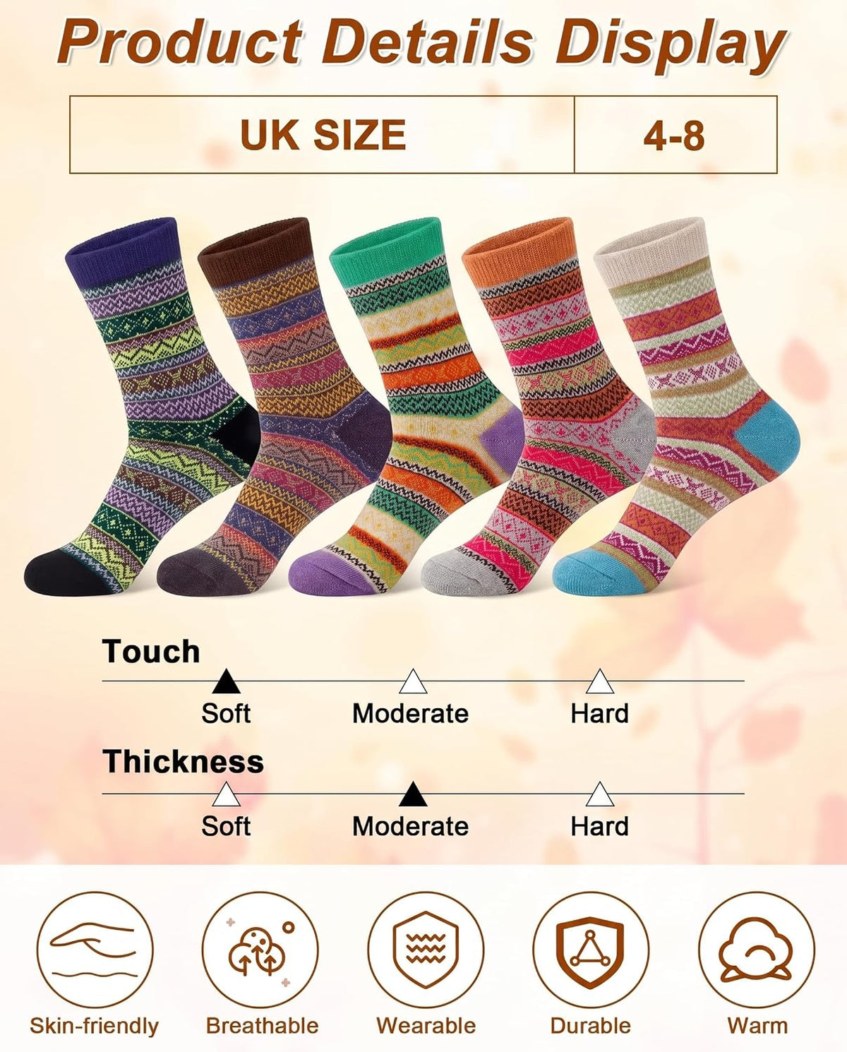 Ladies Socks Wool Thermal Fluffy Gifts For Women 5 Pairs