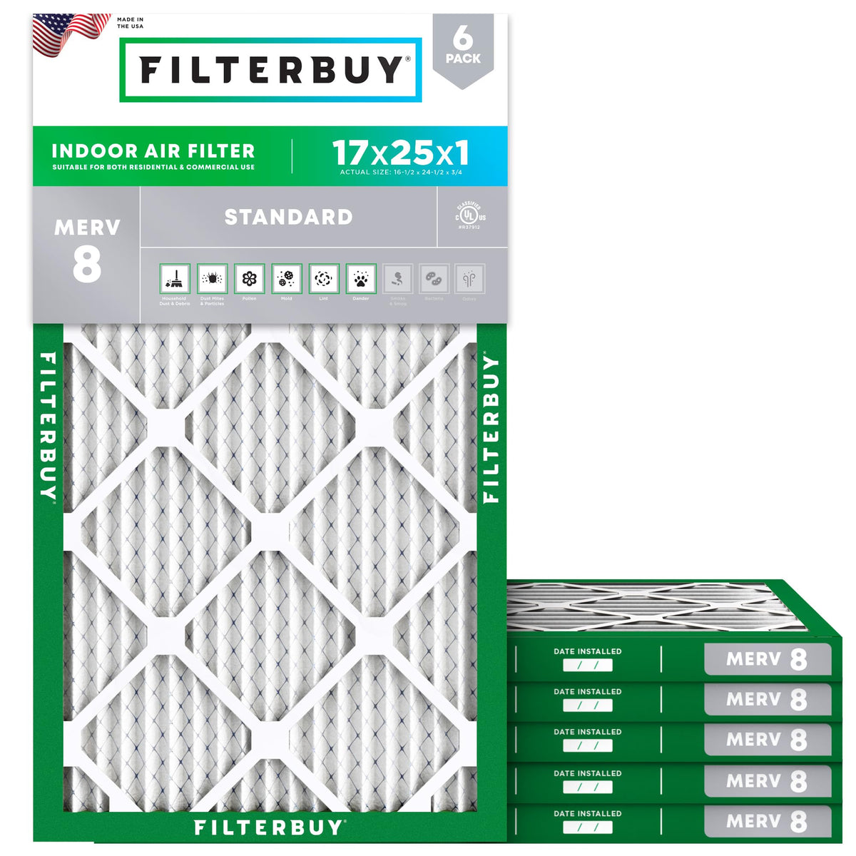 Filterbuy 30x32x1 Air Filter MERV 8 Dust & Allergy Defense (6-Pack)