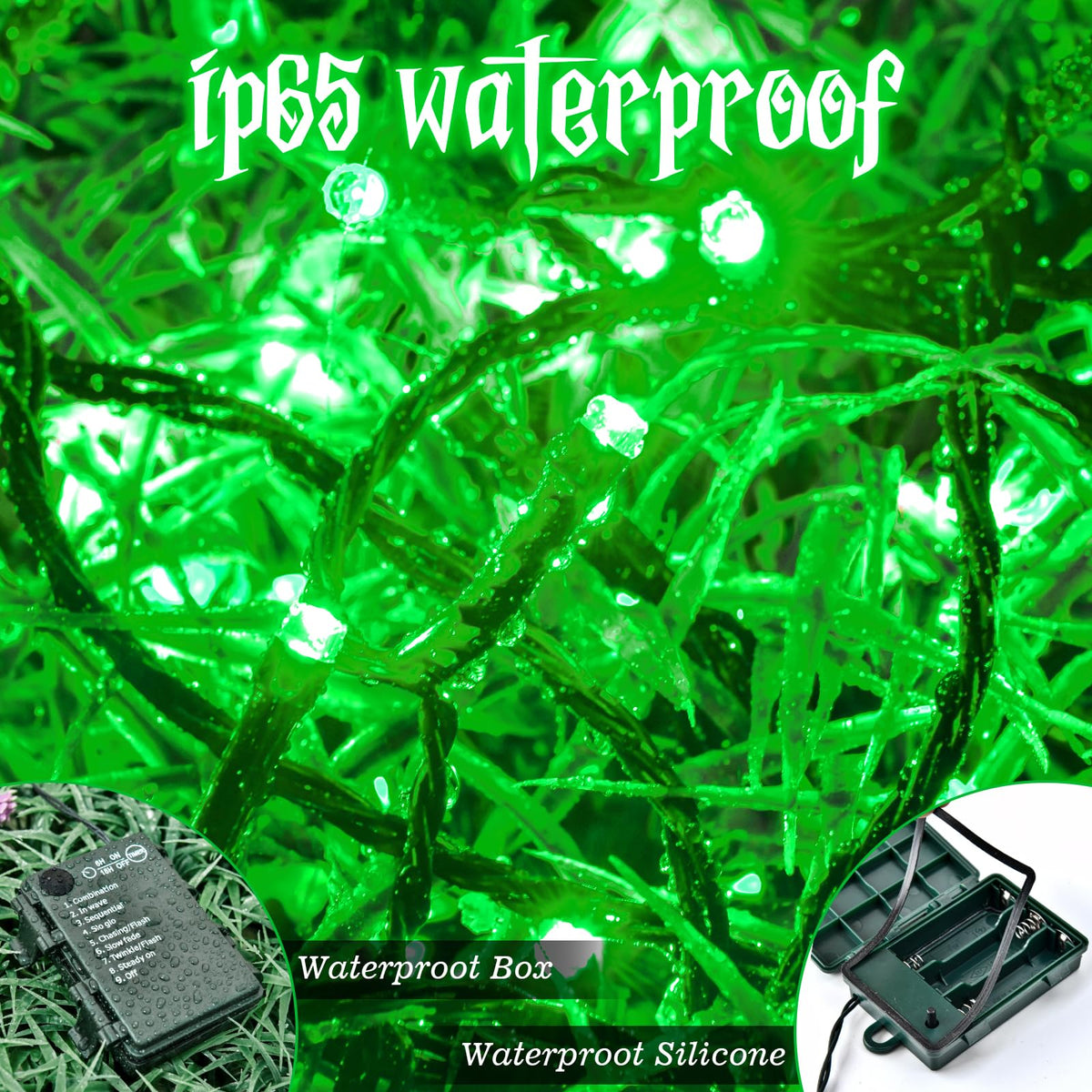 Christmas Lights Outdoor Battery Operated String Lights Total 100LED 33Ft with Timer 8 Modes 16.4Ft*2 Waterproof Outdoor Indoor for Christmas Decor, Warm White, 2-Pack