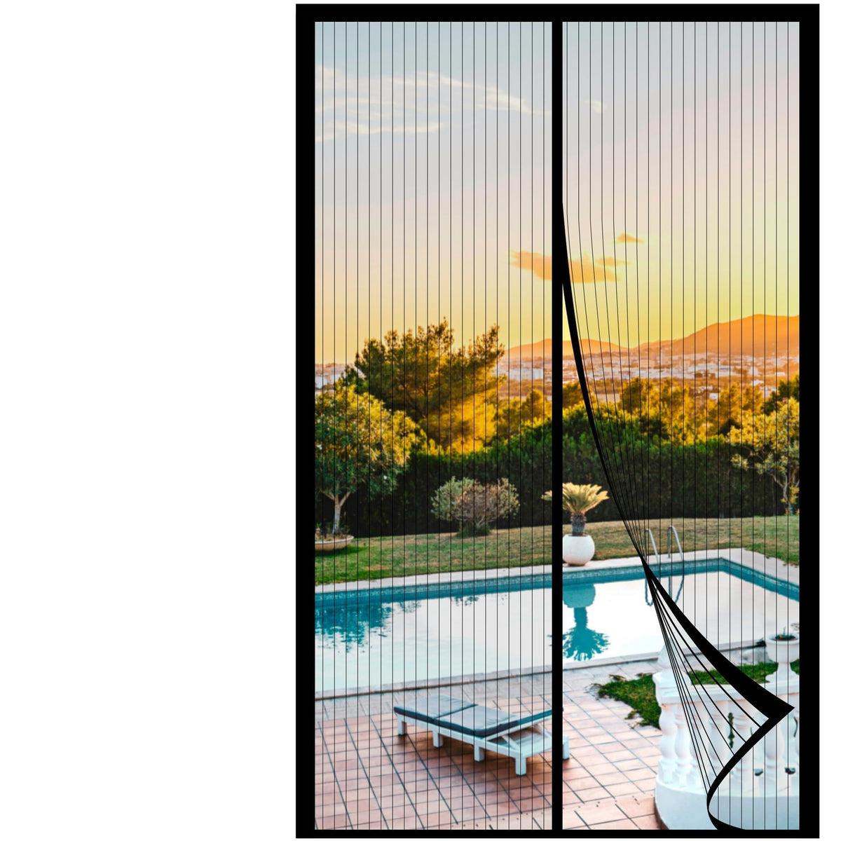 METAONLY Magnetic Screen Door Mesh, Works for Patio, Sliding Door, Keeps Bug Mosquito Out, Fresh Air Flow, Fits 32" x 80" Door - Curtain Size 34" x 82", Black with Lace
