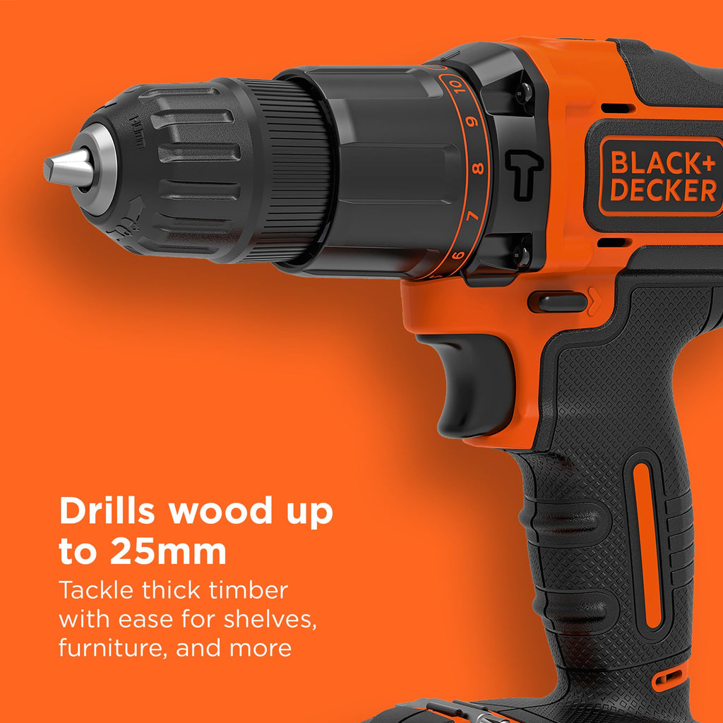 BLACK+DECKER 18 V Cordless 2-Gear Combi Drill with Kitbox and 2X 1.5 Ah Lithium Ion Batteries