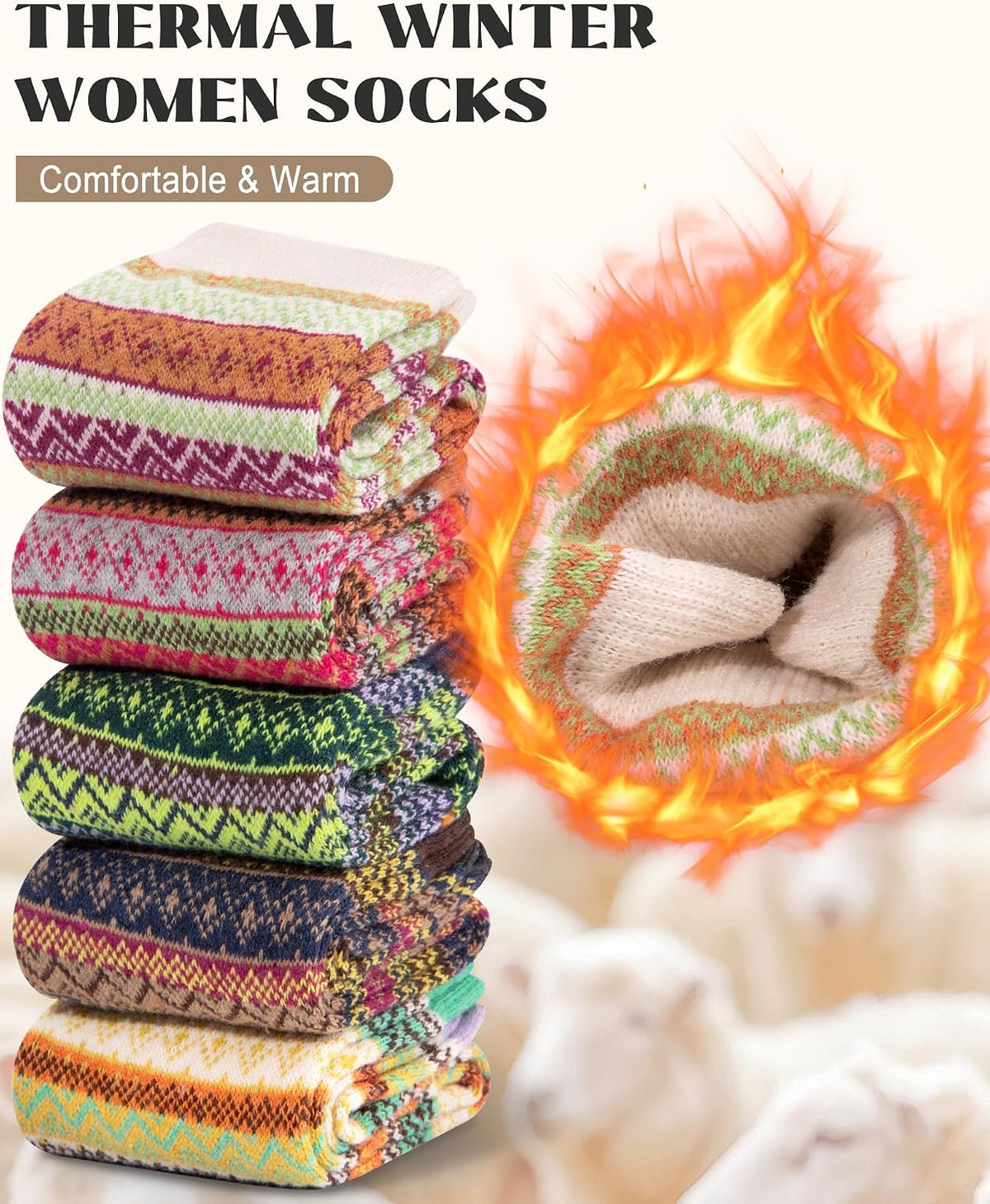 Ladies Socks Wool Thermal Fluffy Gifts For Women 5 Pairs